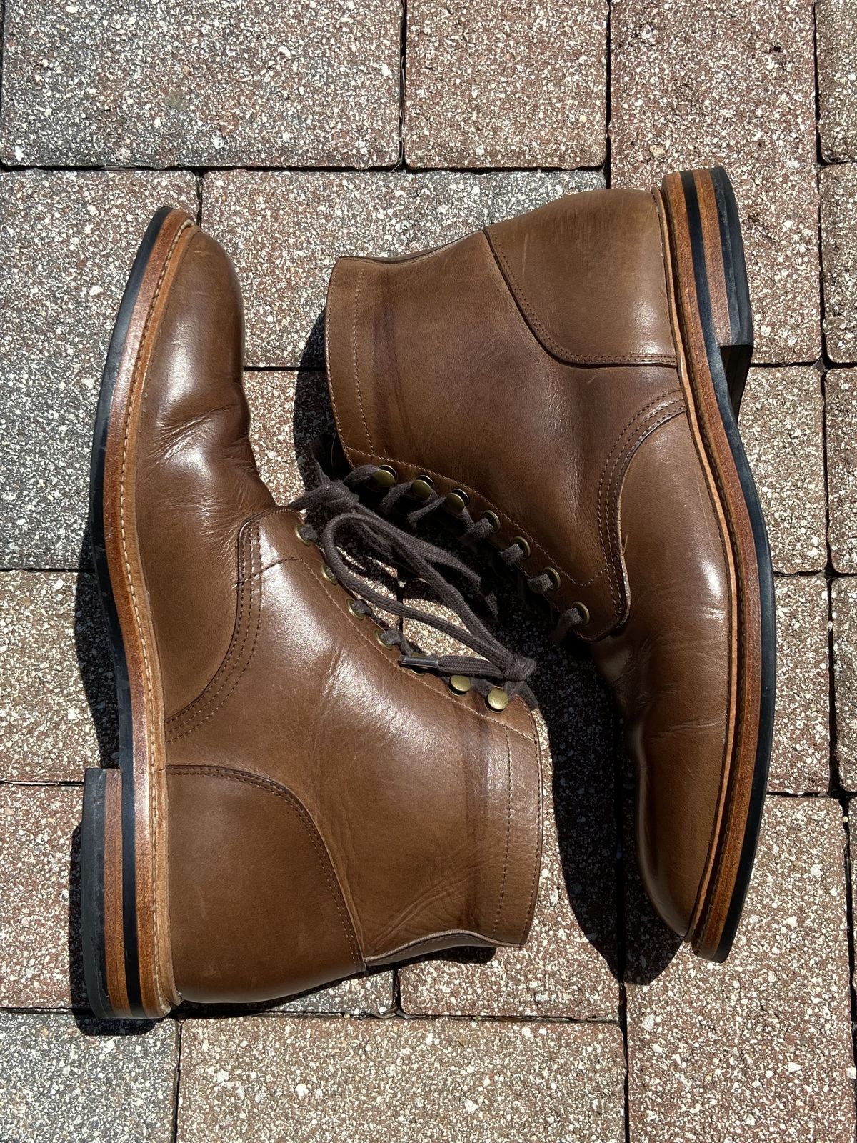 Photo by patinathunderdome on April 5, 2022 of the Grant Stone Diesel Boot in Horween Dune Chromexcel.