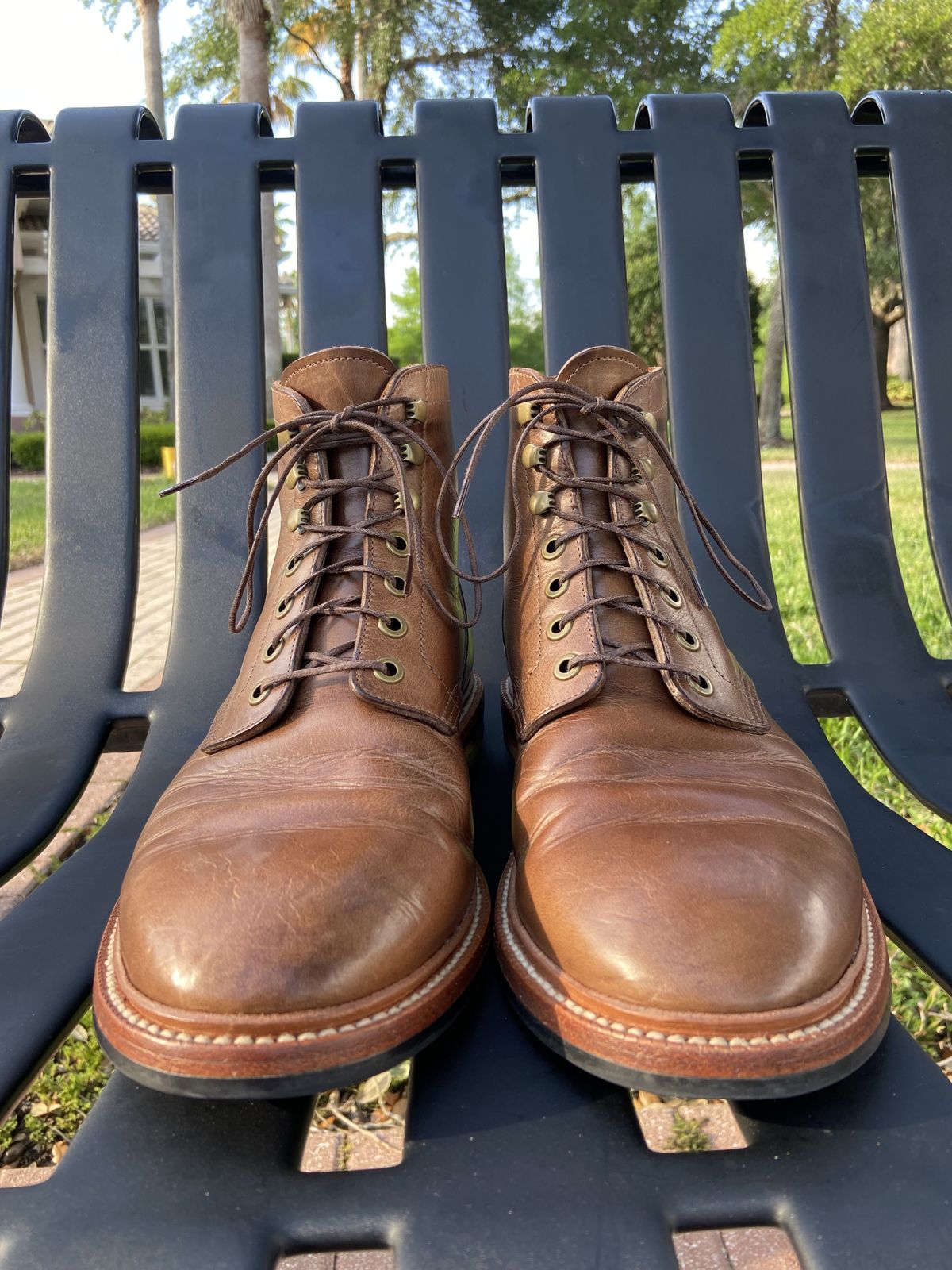 Photo by patinathunderdome on May 4, 2022 of the Grant Stone Diesel Boot in Horween Dune Chromexcel.