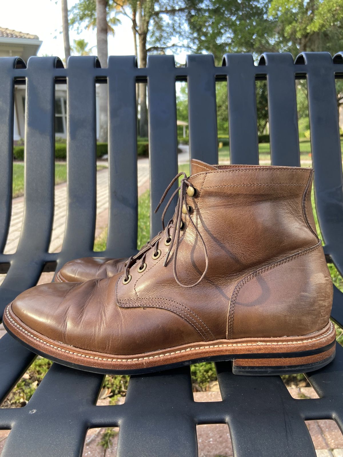 Photo by patinathunderdome on May 4, 2022 of the Grant Stone Diesel Boot in Horween Dune Chromexcel.