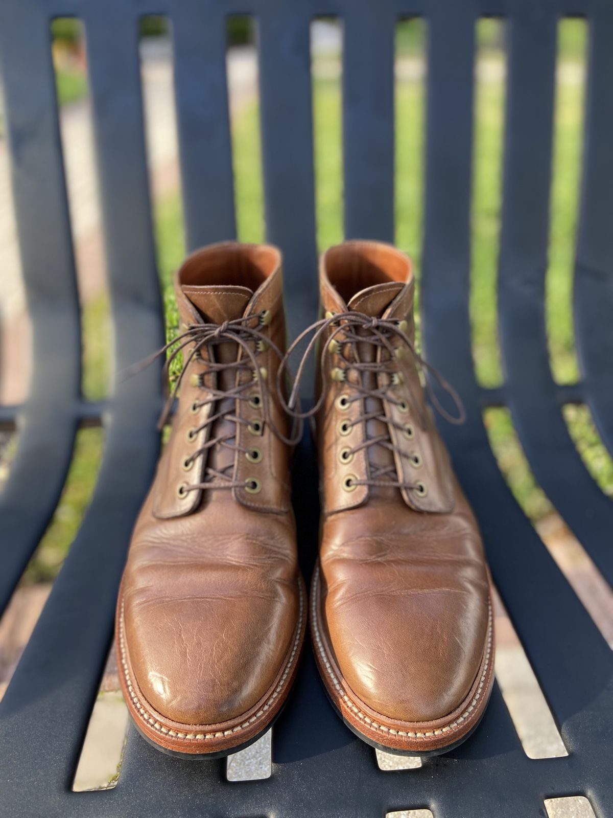 Photo by patinathunderdome on May 4, 2022 of the Grant Stone Diesel Boot in Horween Dune Chromexcel.