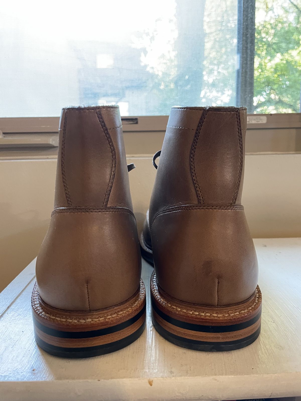 Photo by patinathunderdome on November 1, 2021 of the Grant Stone Ottawa Boot in Horween Dune Chromexcel.