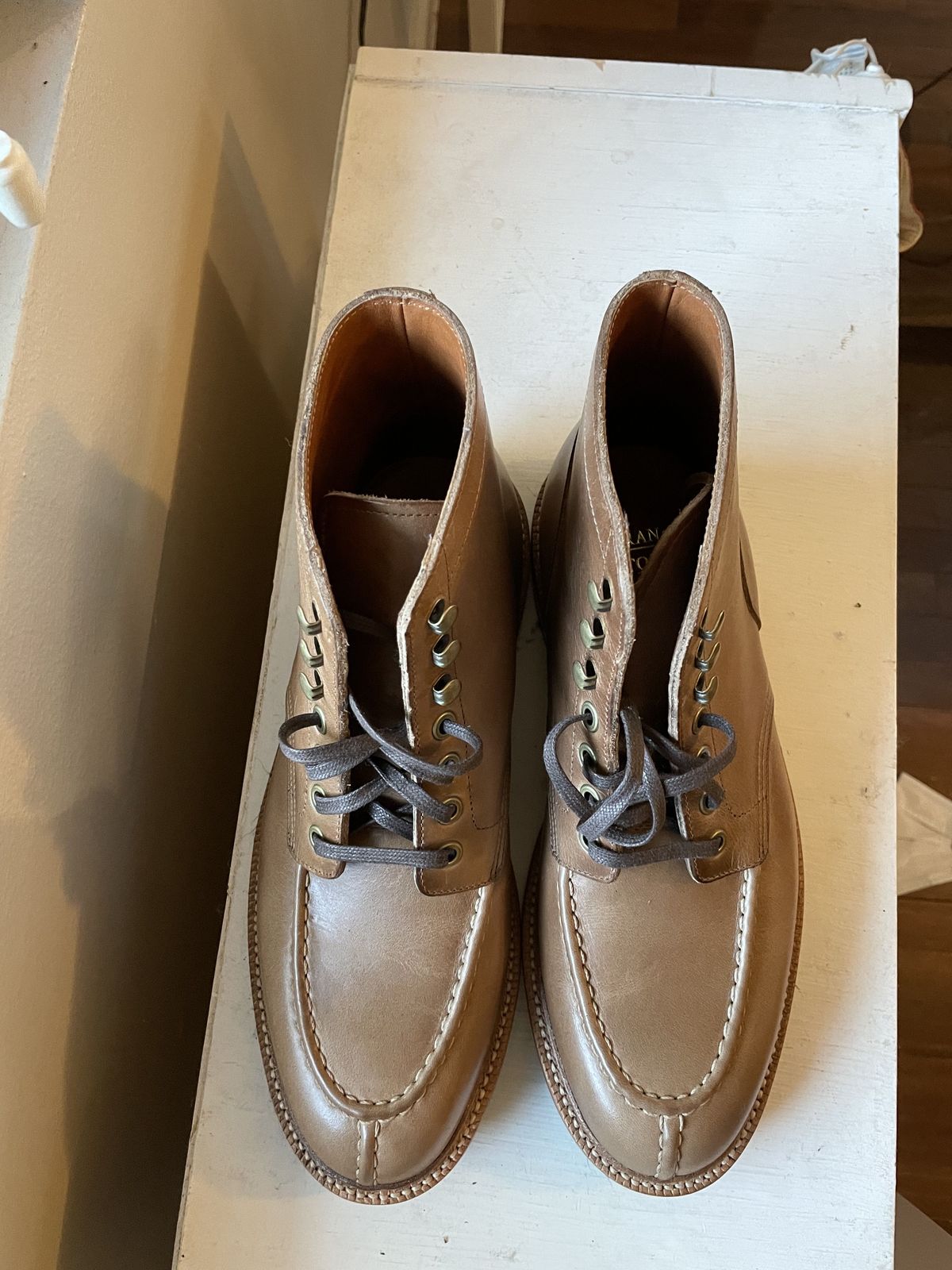Photo by patinathunderdome on November 1, 2021 of the Grant Stone Ottawa Boot in Horween Dune Chromexcel.
