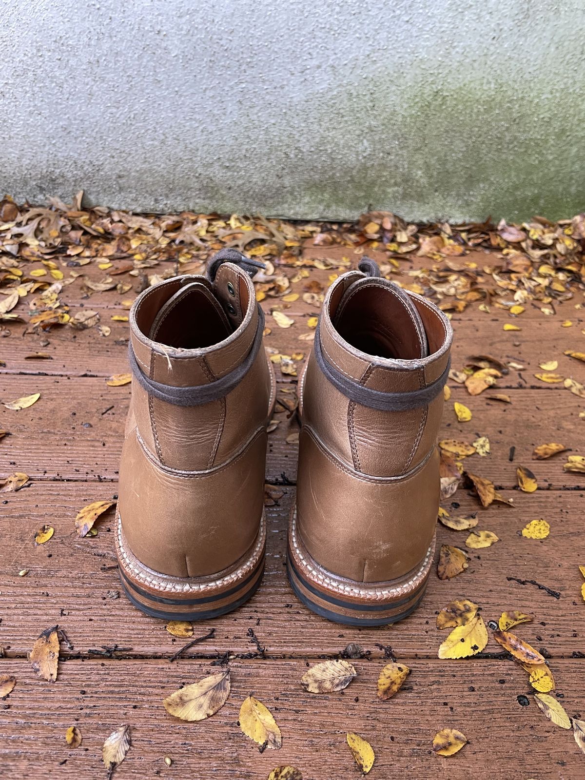 Photo by patinathunderdome on December 3, 2021 of the Grant Stone Ottawa Boot in Horween Dune Chromexcel.