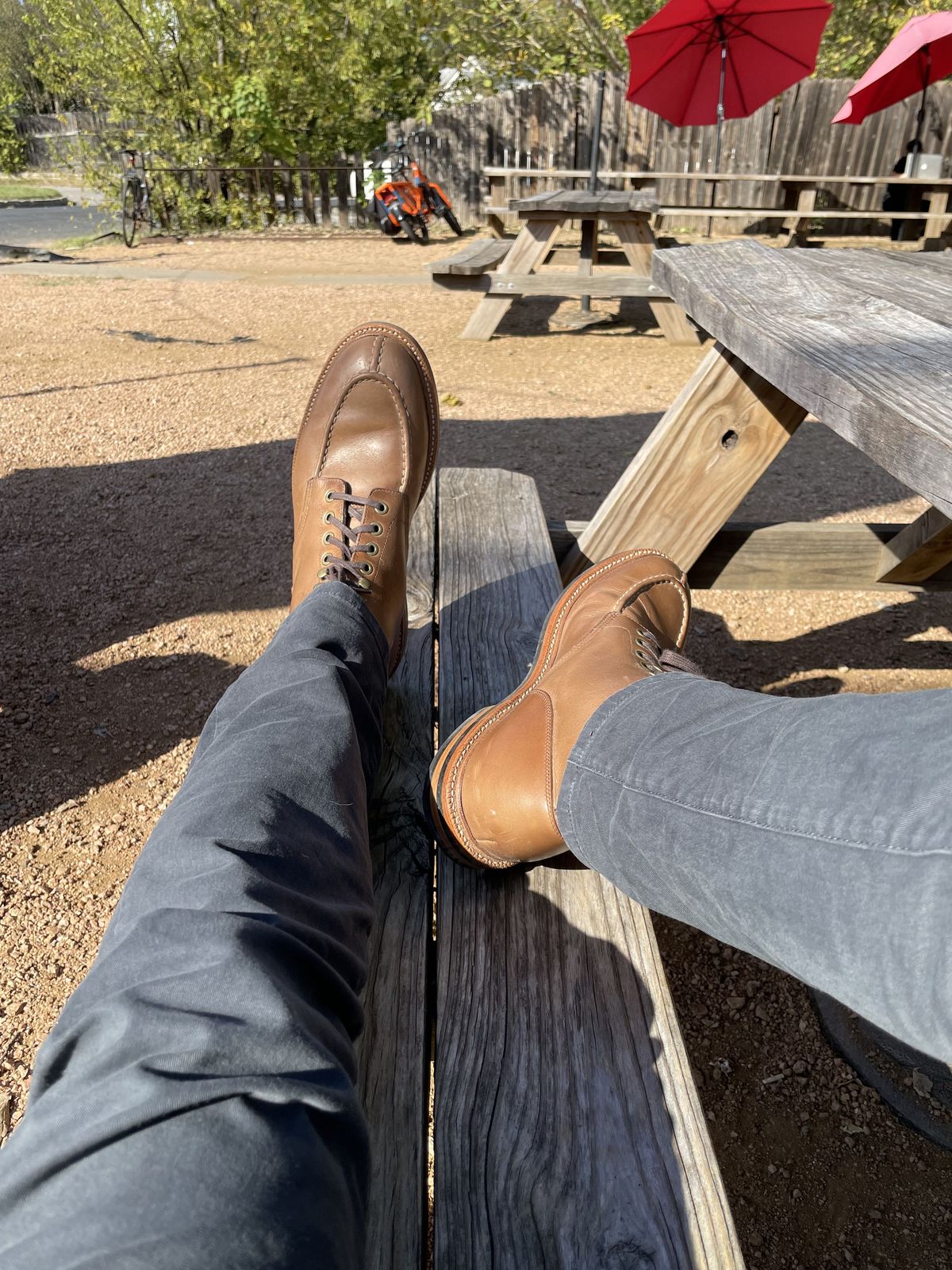Photo by patinathunderdome on December 3, 2021 of the Grant Stone Ottawa Boot in Horween Dune Chromexcel.