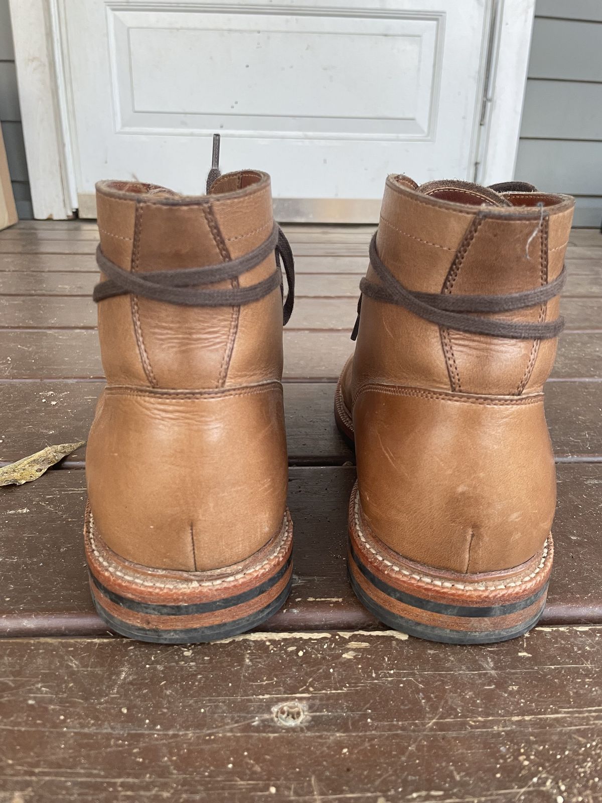 Photo by patinathunderdome on January 2, 2022 of the Grant Stone Ottawa Boot in Horween Dune Chromexcel.
