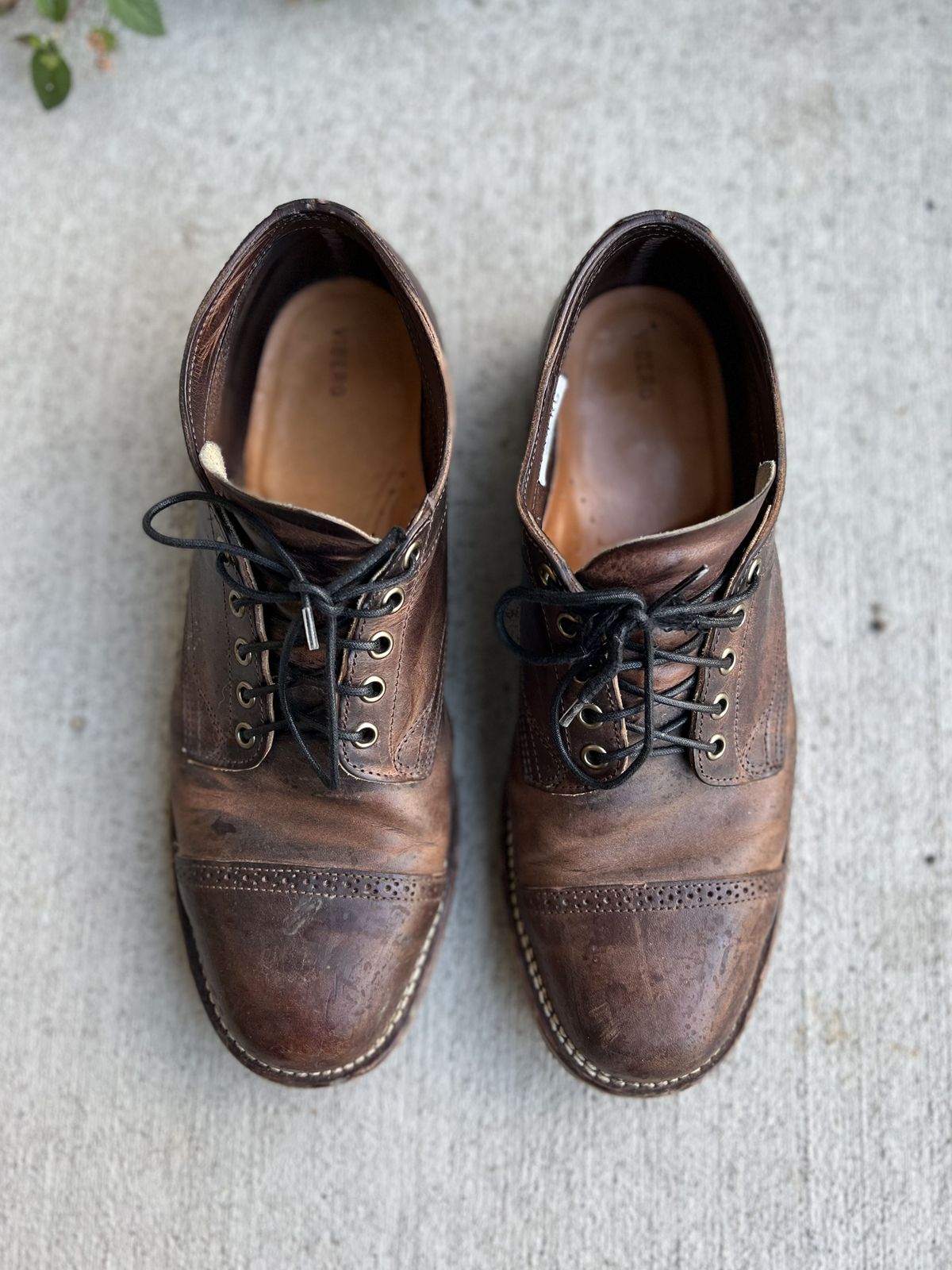 Photo by patinathunderdome on January 5, 2022 of the Viberg 145 Oxford in Horween Rowdy Dachshund.