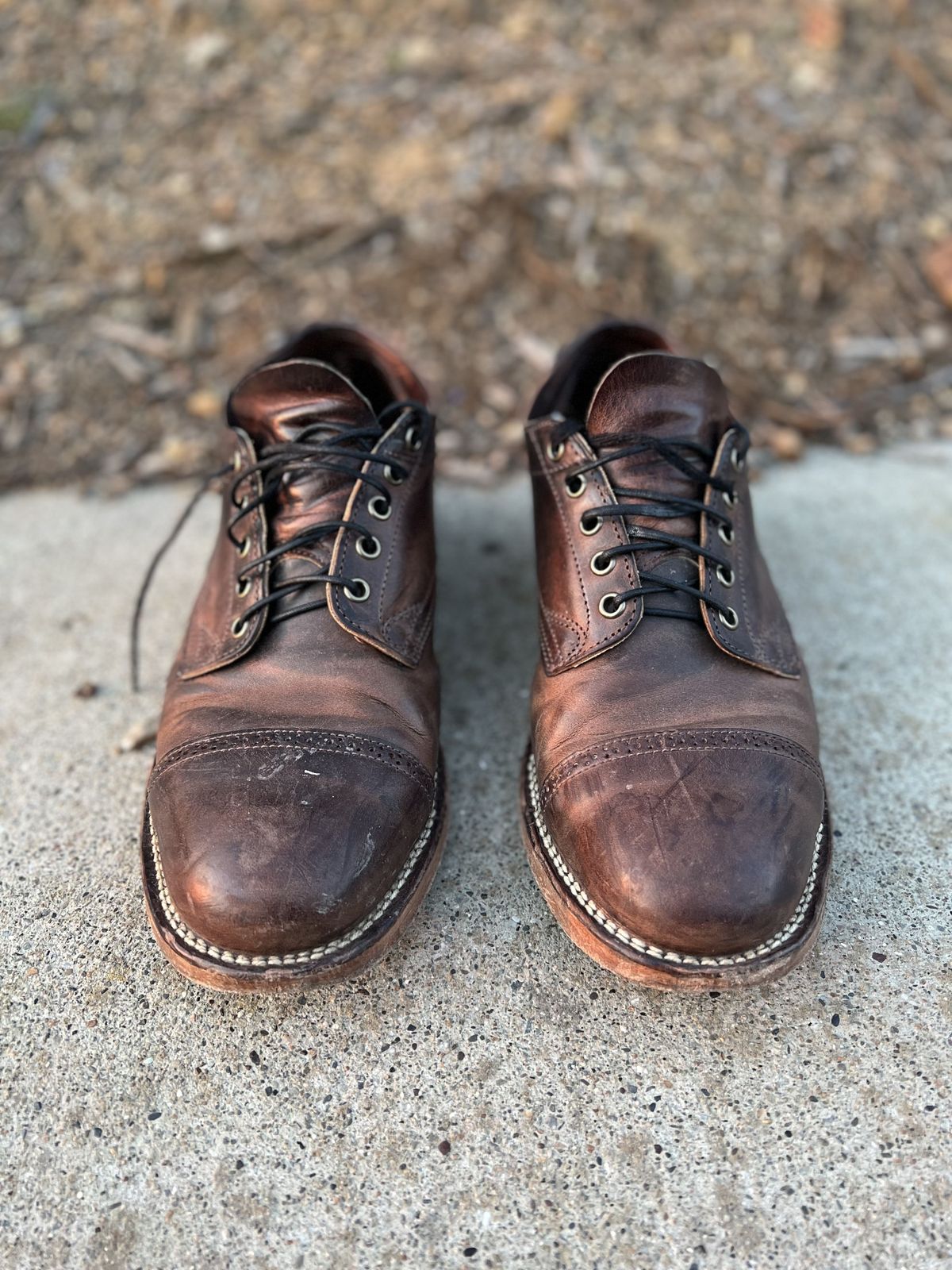 Photo by patinathunderdome on February 5, 2022 of the Viberg 145 Oxford in Horween Rowdy Dachshund.