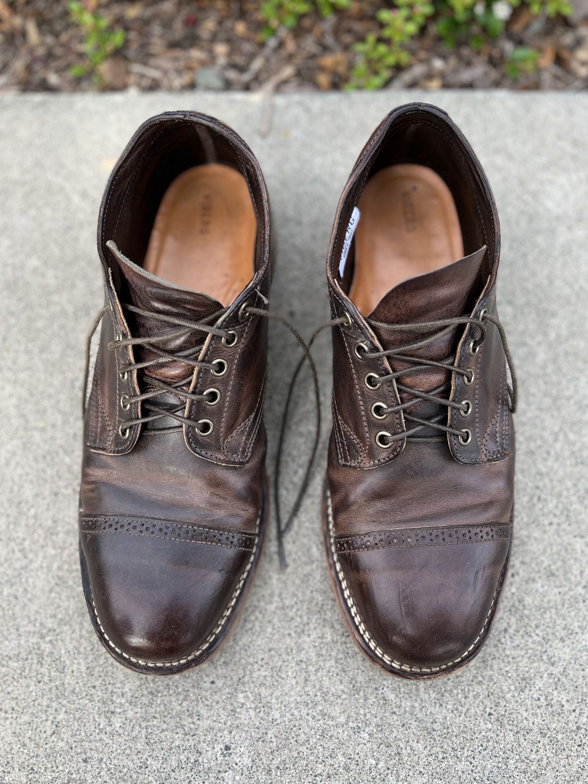 Photo by patinathunderdome on May 6, 2022 of the Viberg 145 Oxford in Horween Rowdy Dachshund.