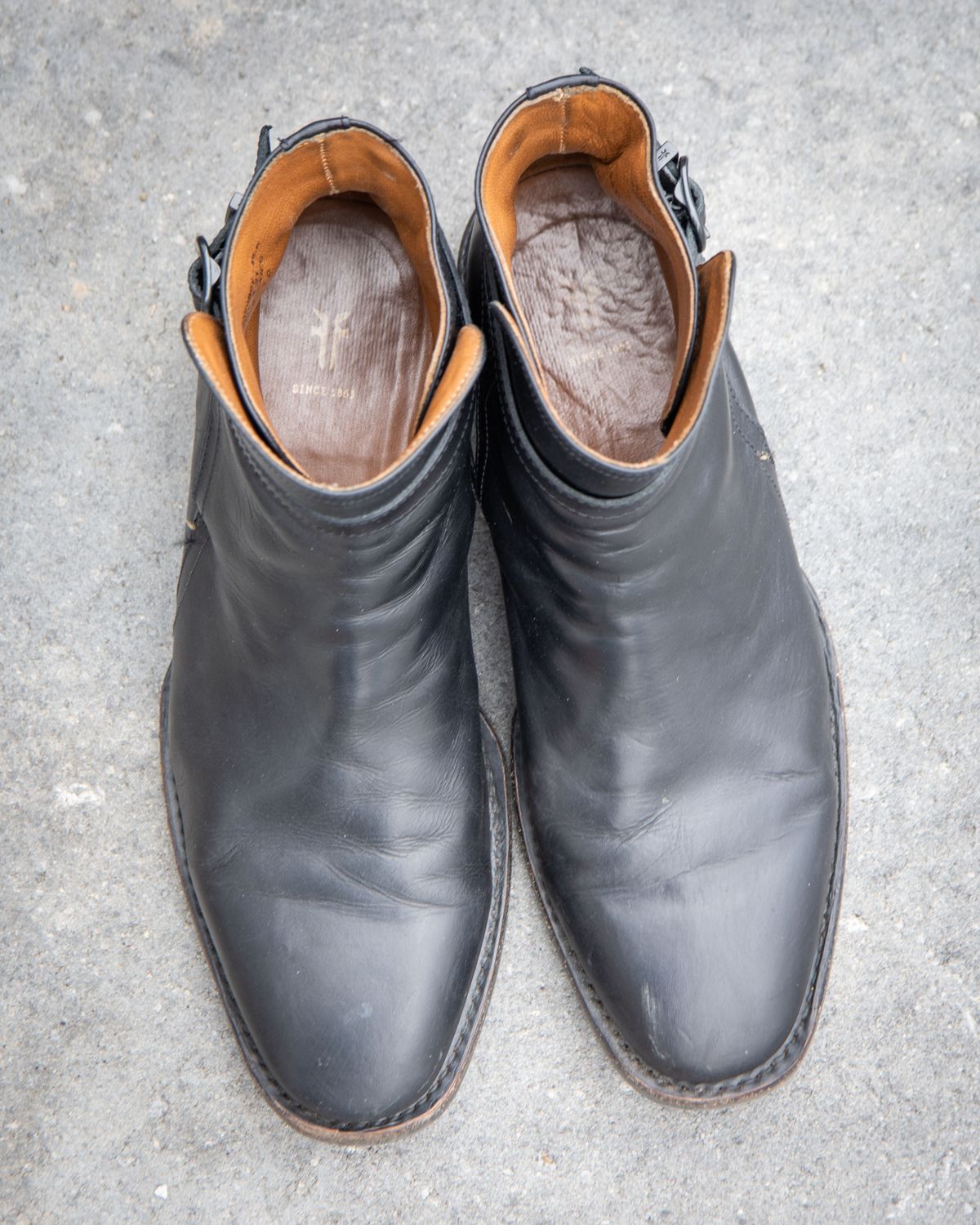 Photo by patinathunderdome on April 3, 2022 of the Frye Jasper Jodhpur in Black Italian Veg Tan.