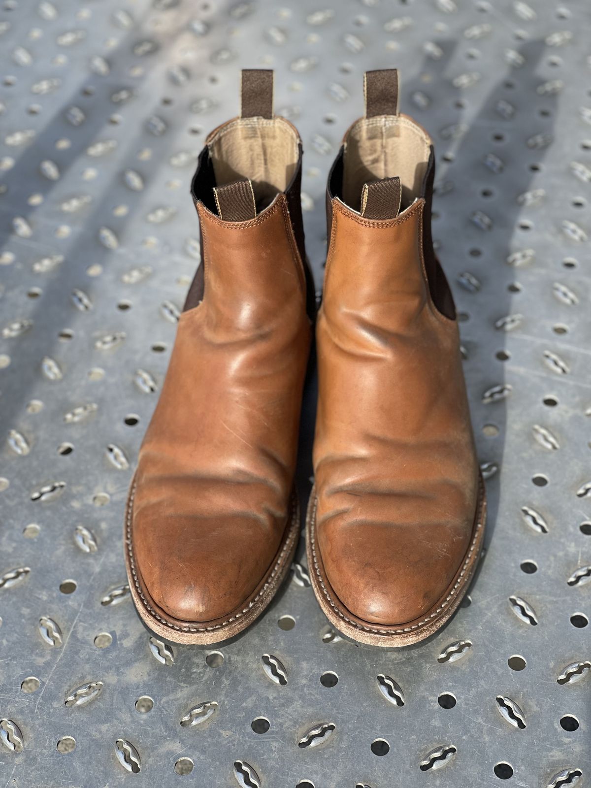 Photo by patinathunderdome on November 4, 2021 of the Taylor Stitch Ranch Boot in Rocado Whisky Shell Cordovan.