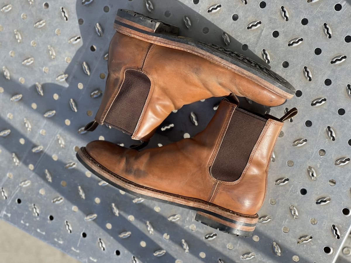 Photo by patinathunderdome on November 4, 2021 of the Taylor Stitch Ranch Boot in Rocado Whisky Shell Cordovan.