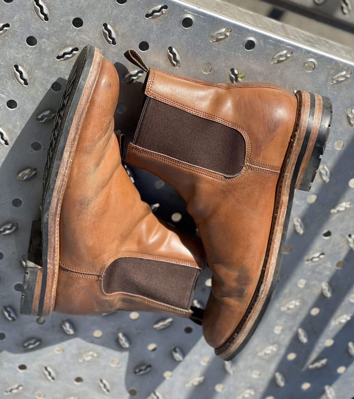 Photo by patinathunderdome on November 4, 2021 of the Taylor Stitch Ranch Boot in Rocado Whisky Shell Cordovan.