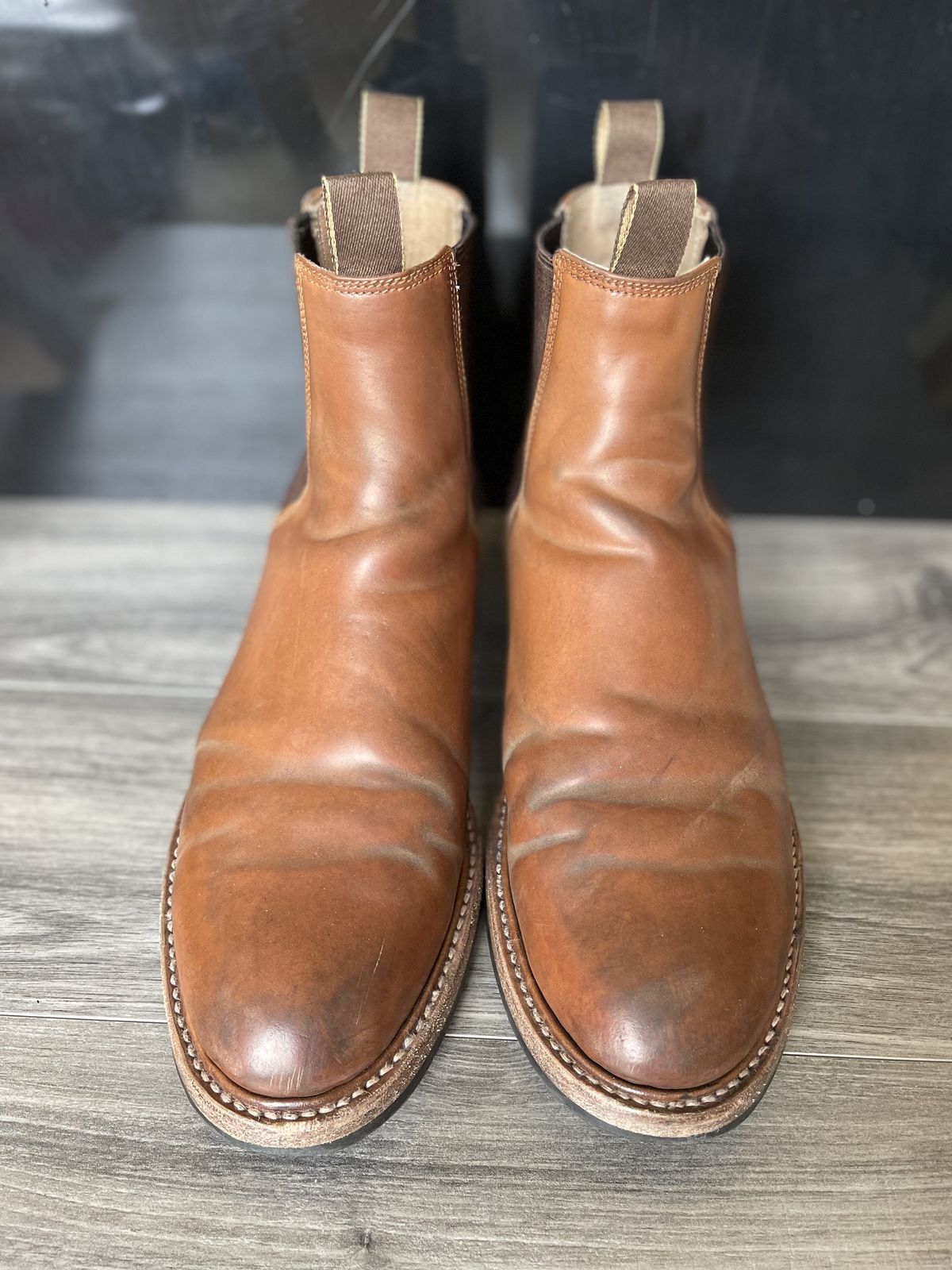 Photo by patinathunderdome on December 5, 2021 of the Taylor Stitch Ranch Boot in Rocado Whisky Shell Cordovan.