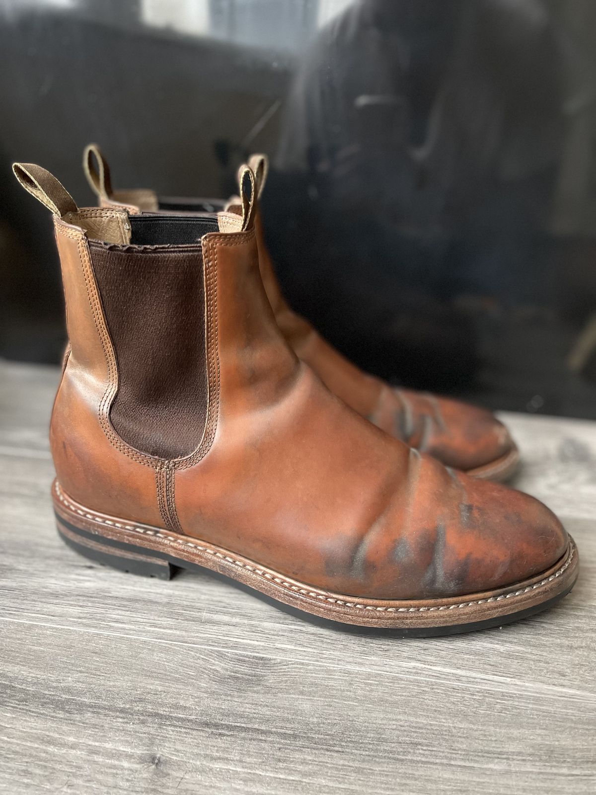 Photo by patinathunderdome on January 3, 2022 of the Taylor Stitch Ranch Boot in Rocado Whisky Shell Cordovan.