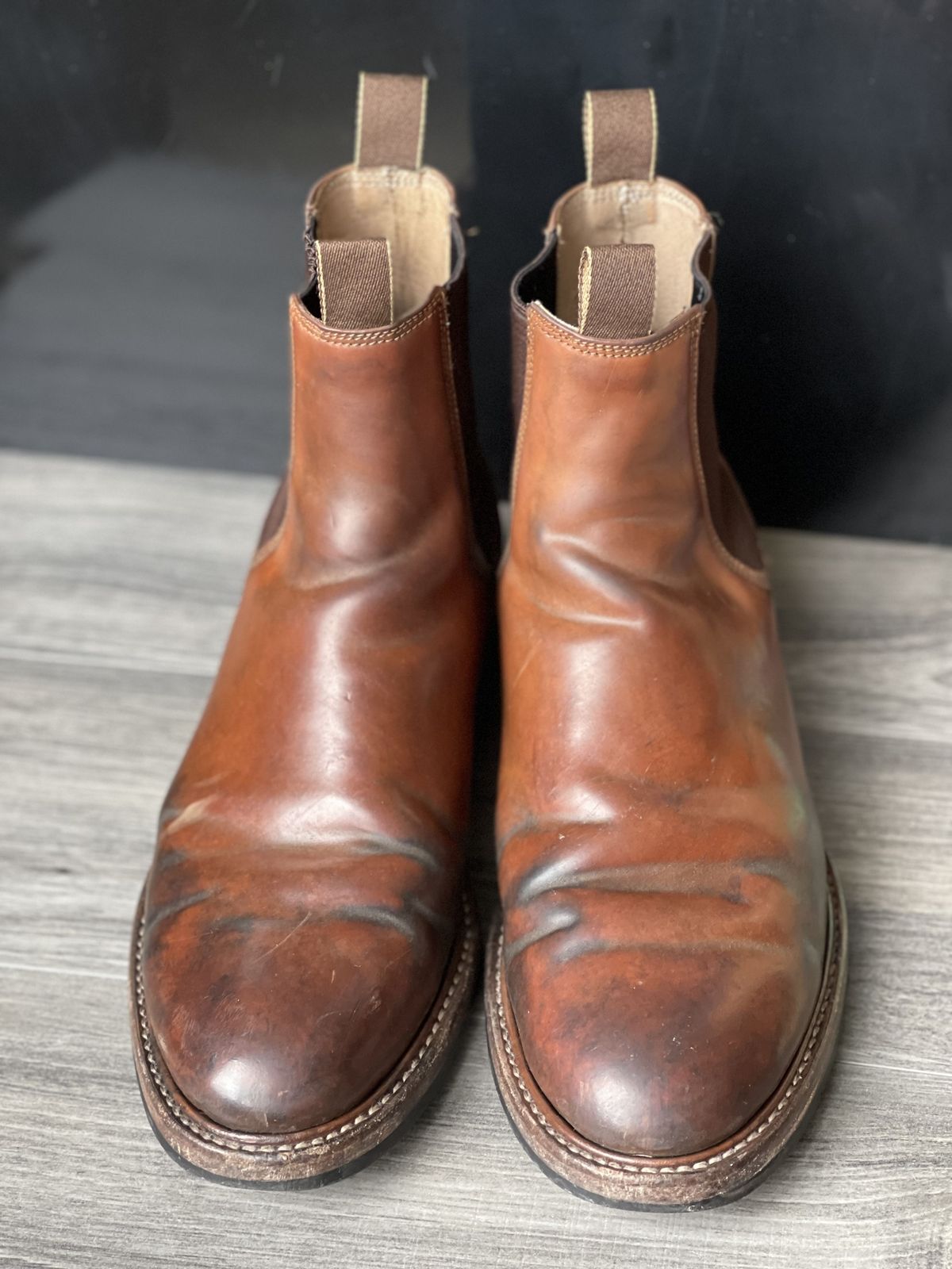 Photo by patinathunderdome on April 5, 2022 of the Taylor Stitch Ranch Boot in Rocado Whisky Shell Cordovan.