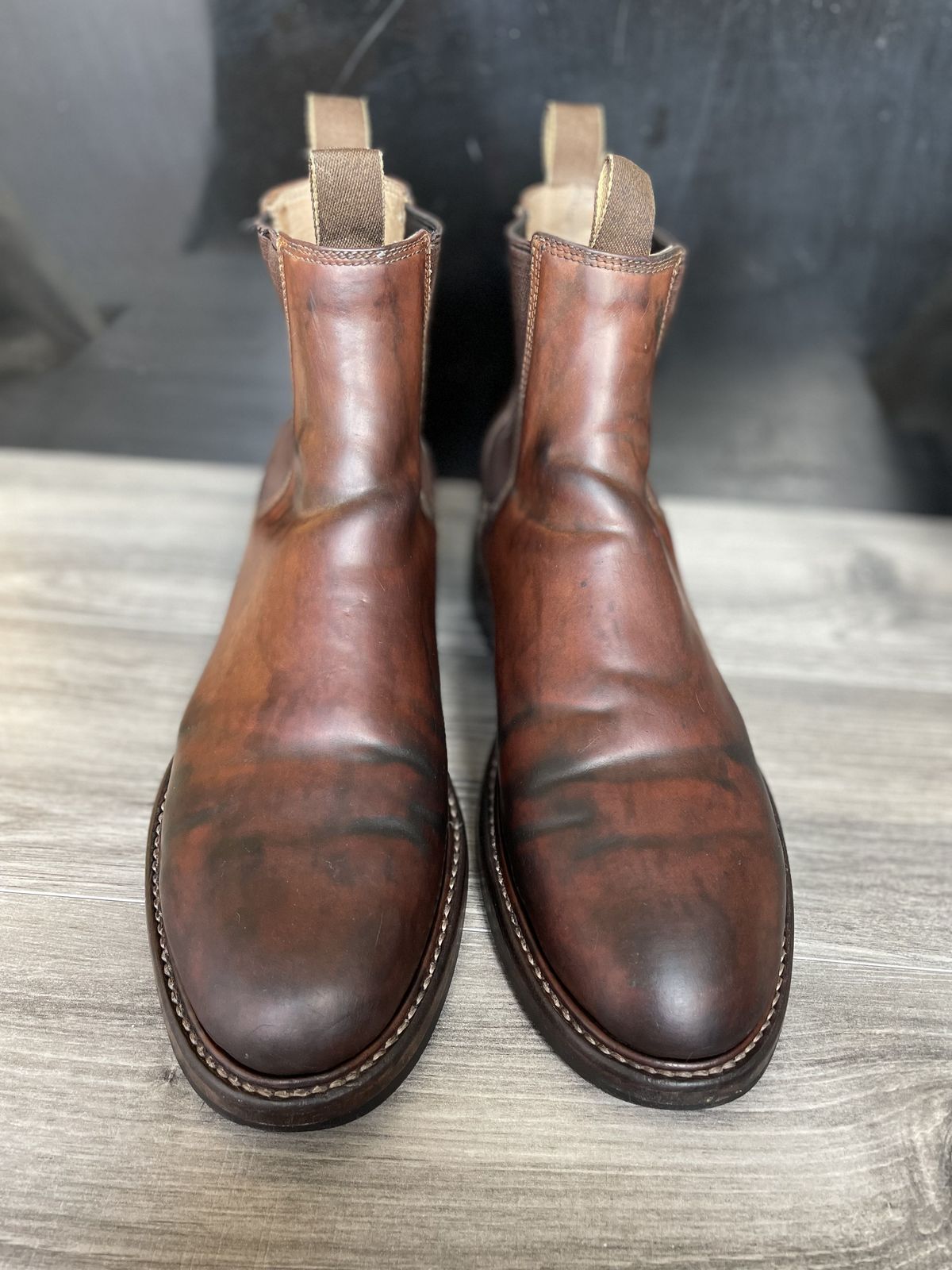 Photo by patinathunderdome on May 6, 2022 of the Taylor Stitch Ranch Boot in Rocado Whisky Shell Cordovan.