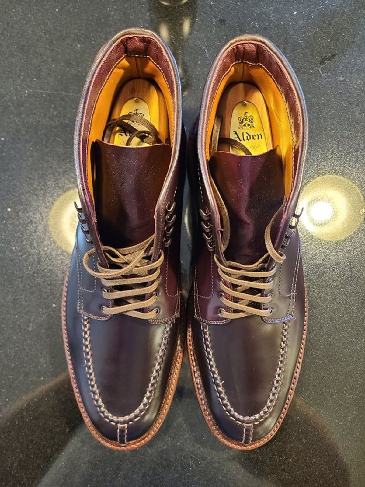 Photo by patinathunderdome on September 30, 2021 of the Alden Tanker Boot in Horween Color 8 Shell Cordovan.