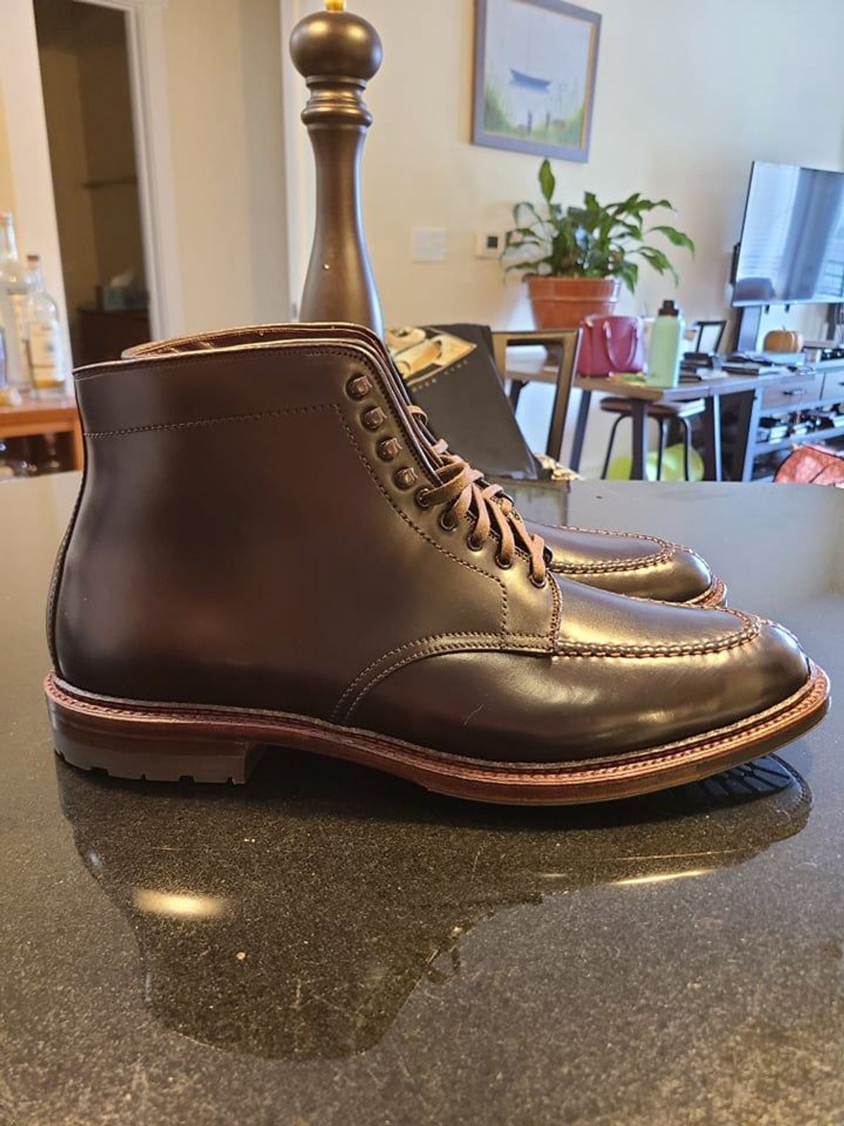 Photo by patinathunderdome on September 30, 2021 of the Alden Tanker Boot in Horween Color 8 Shell Cordovan.