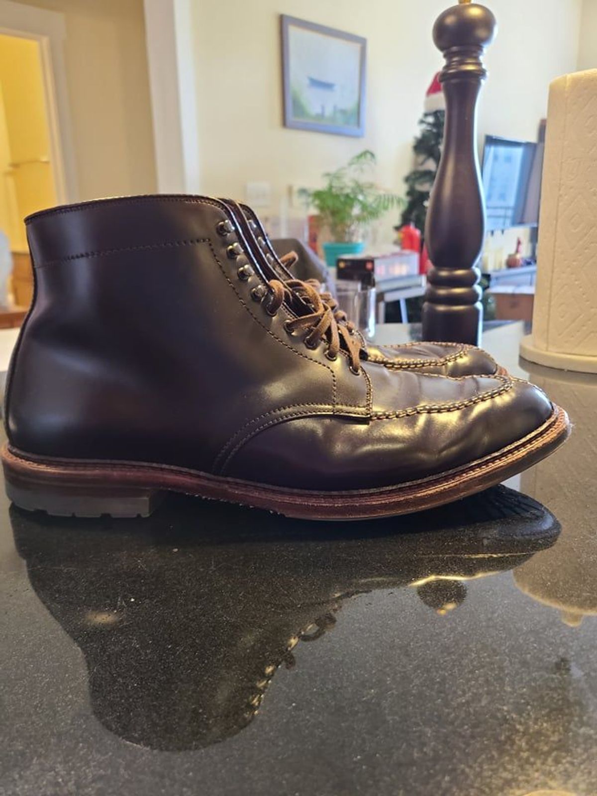 Photo by patinathunderdome on December 2, 2021 of the Alden Tanker Boot in Horween Color 8 Shell Cordovan.