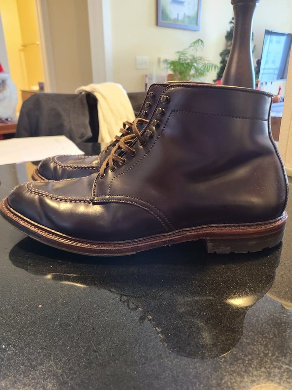 Photo by patinathunderdome on December 2, 2021 of the Alden Tanker Boot in Horween Color 8 Shell Cordovan.