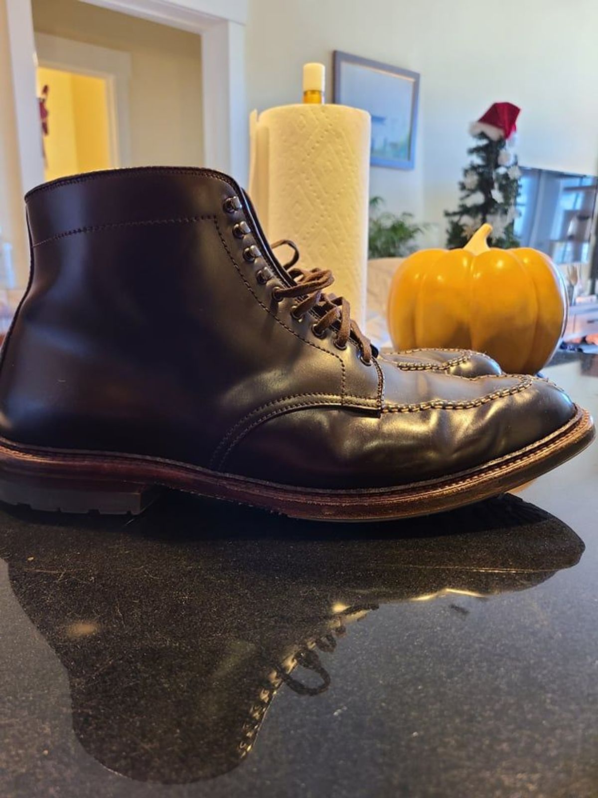 Photo by patinathunderdome on January 4, 2022 of the Alden Tanker Boot in Horween Color 8 Shell Cordovan.