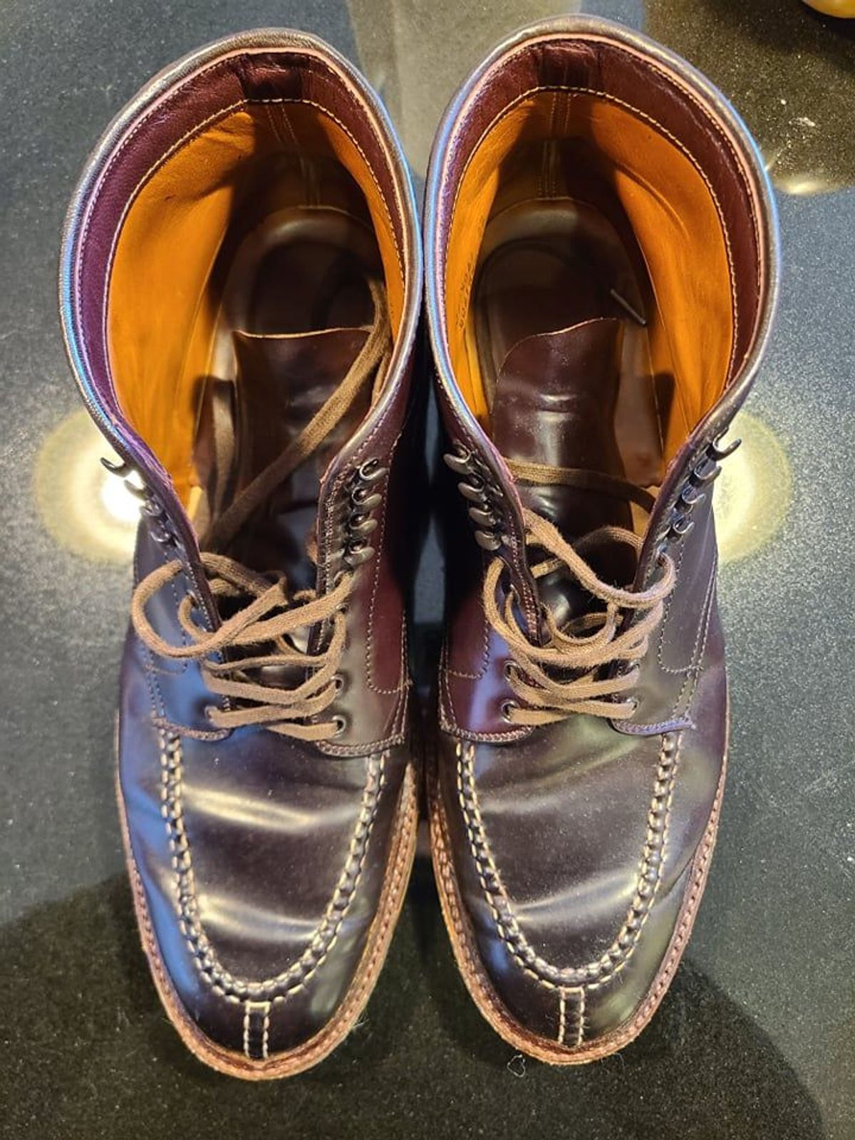 Photo by patinathunderdome on January 4, 2022 of the Alden Tanker Boot in Horween Color 8 Shell Cordovan.