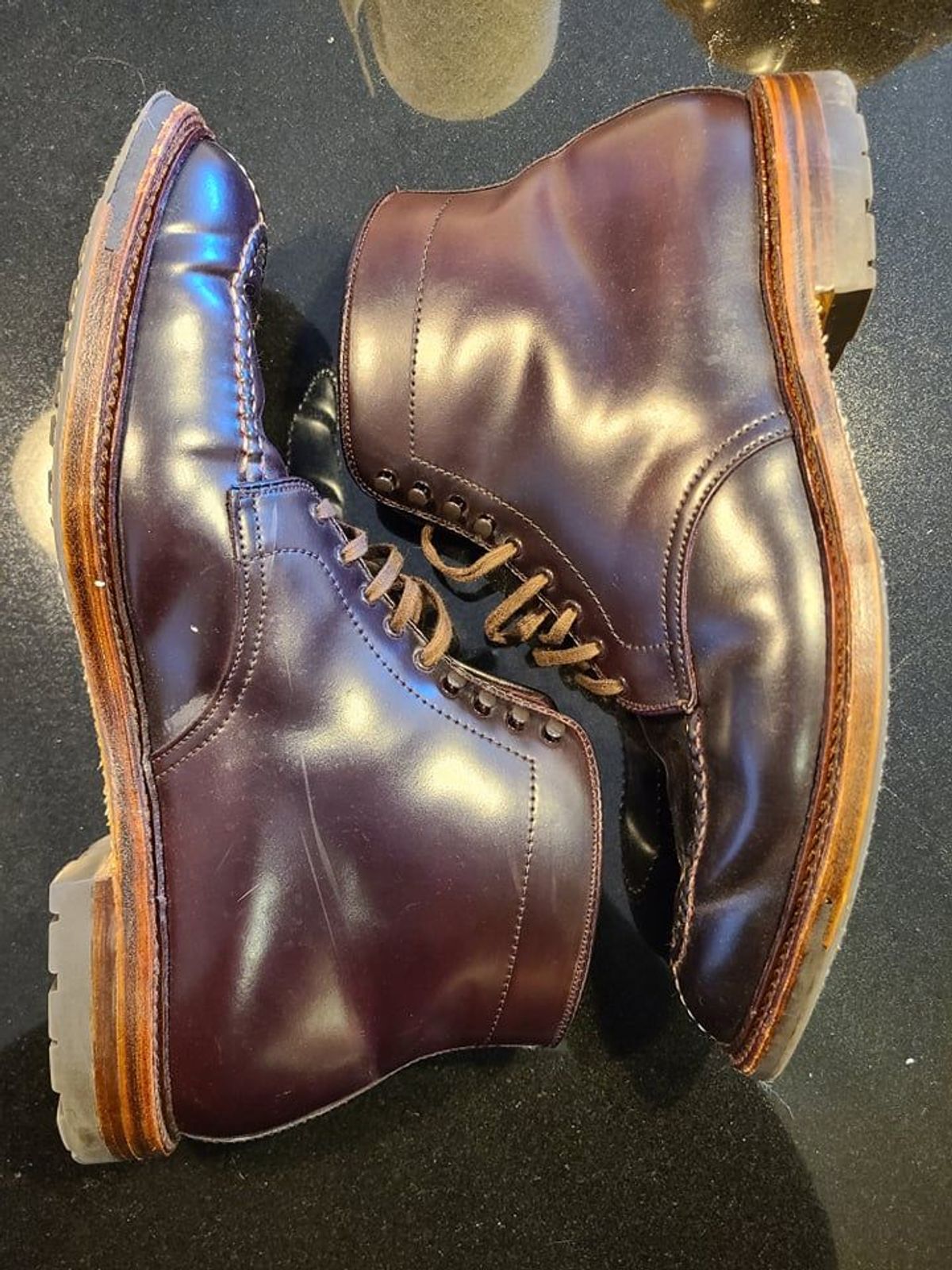 Photo by patinathunderdome on January 4, 2022 of the Alden Tanker Boot in Horween Color 8 Shell Cordovan.