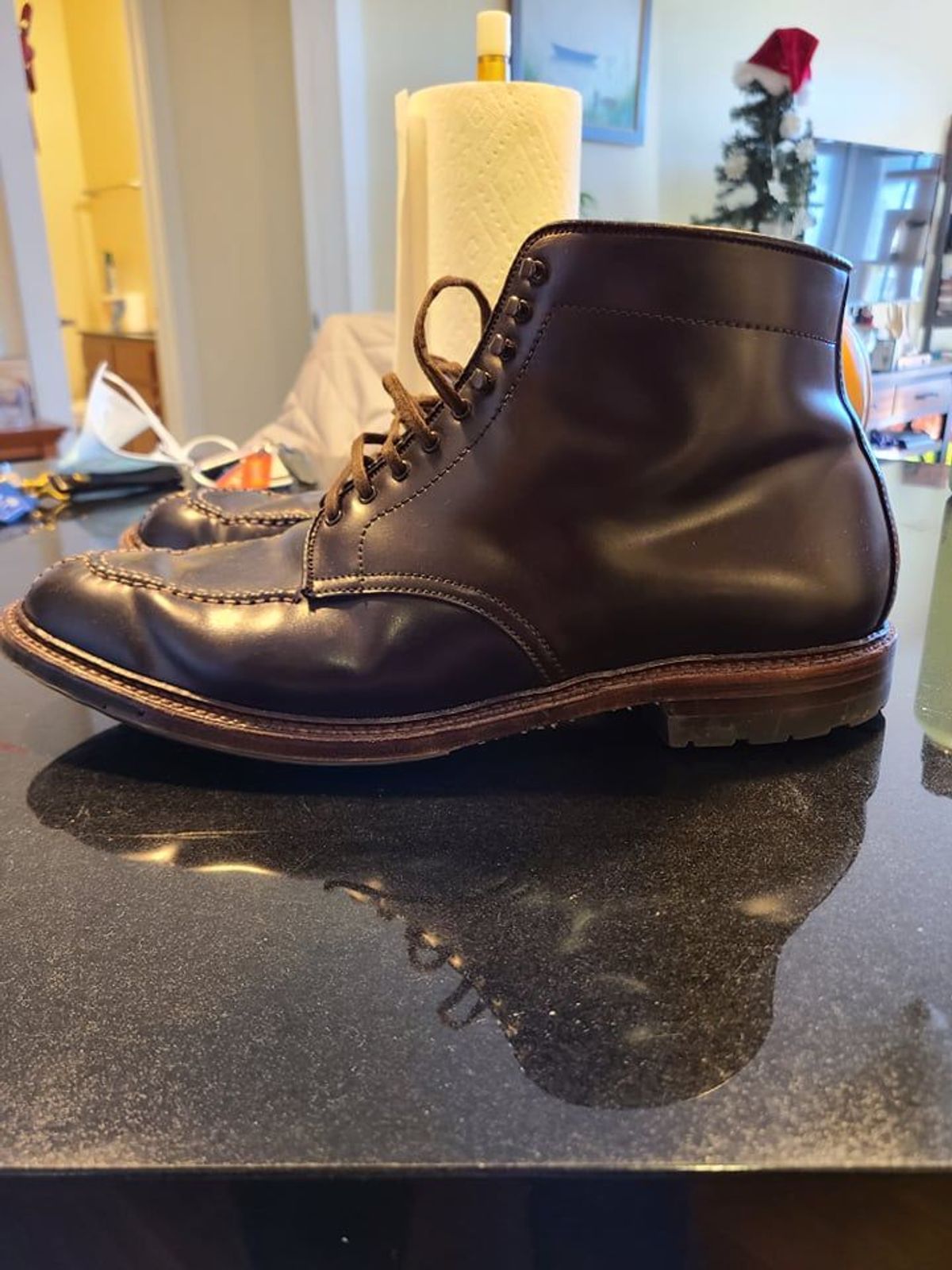 Photo by patinathunderdome on January 4, 2022 of the Alden Tanker Boot in Horween Color 8 Shell Cordovan.