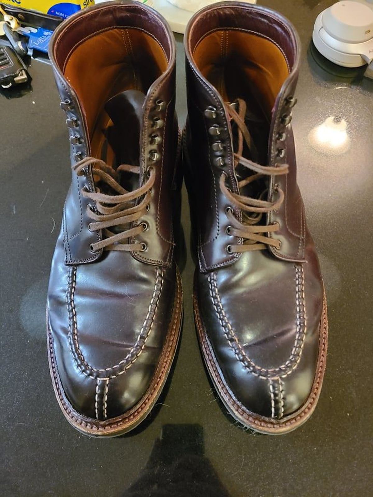 Photo by patinathunderdome on February 3, 2022 of the Alden Tanker Boot in Horween Color 8 Shell Cordovan.