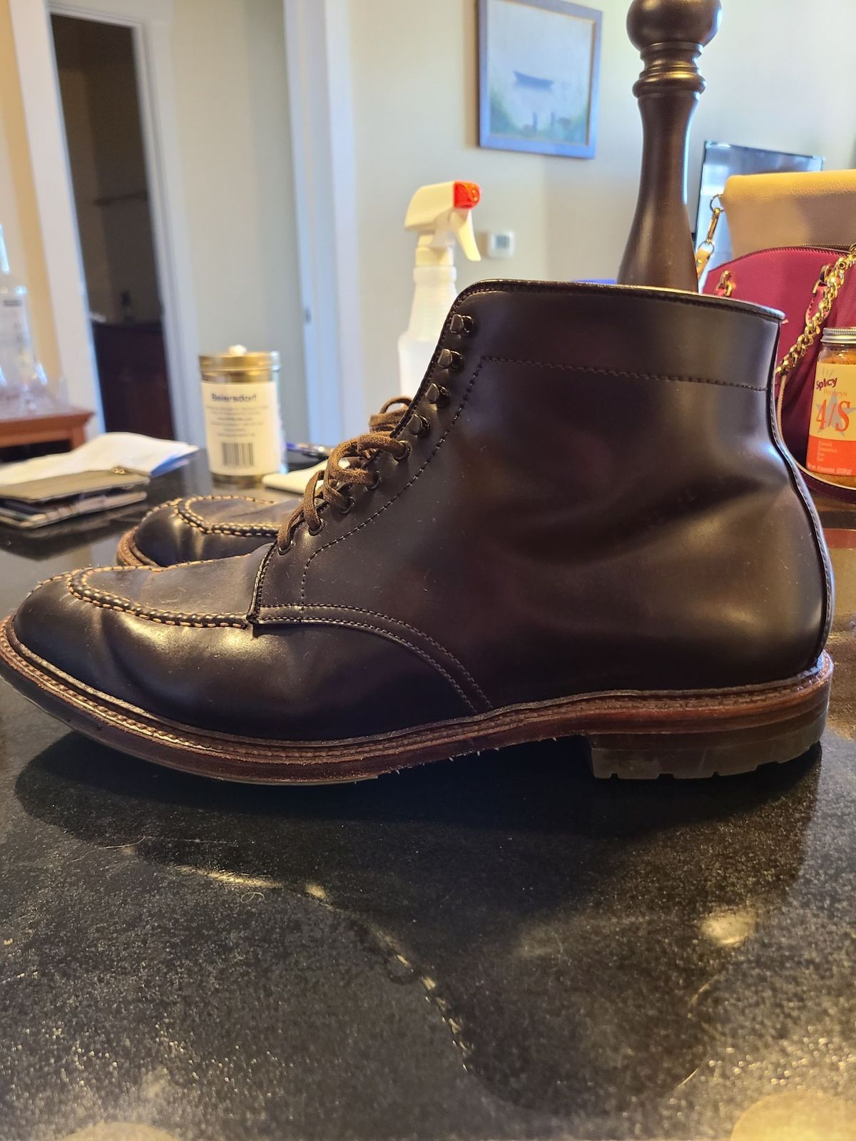 Photo by patinathunderdome on March 4, 2022 of the Alden Tanker Boot in Horween Color 8 Shell Cordovan.
