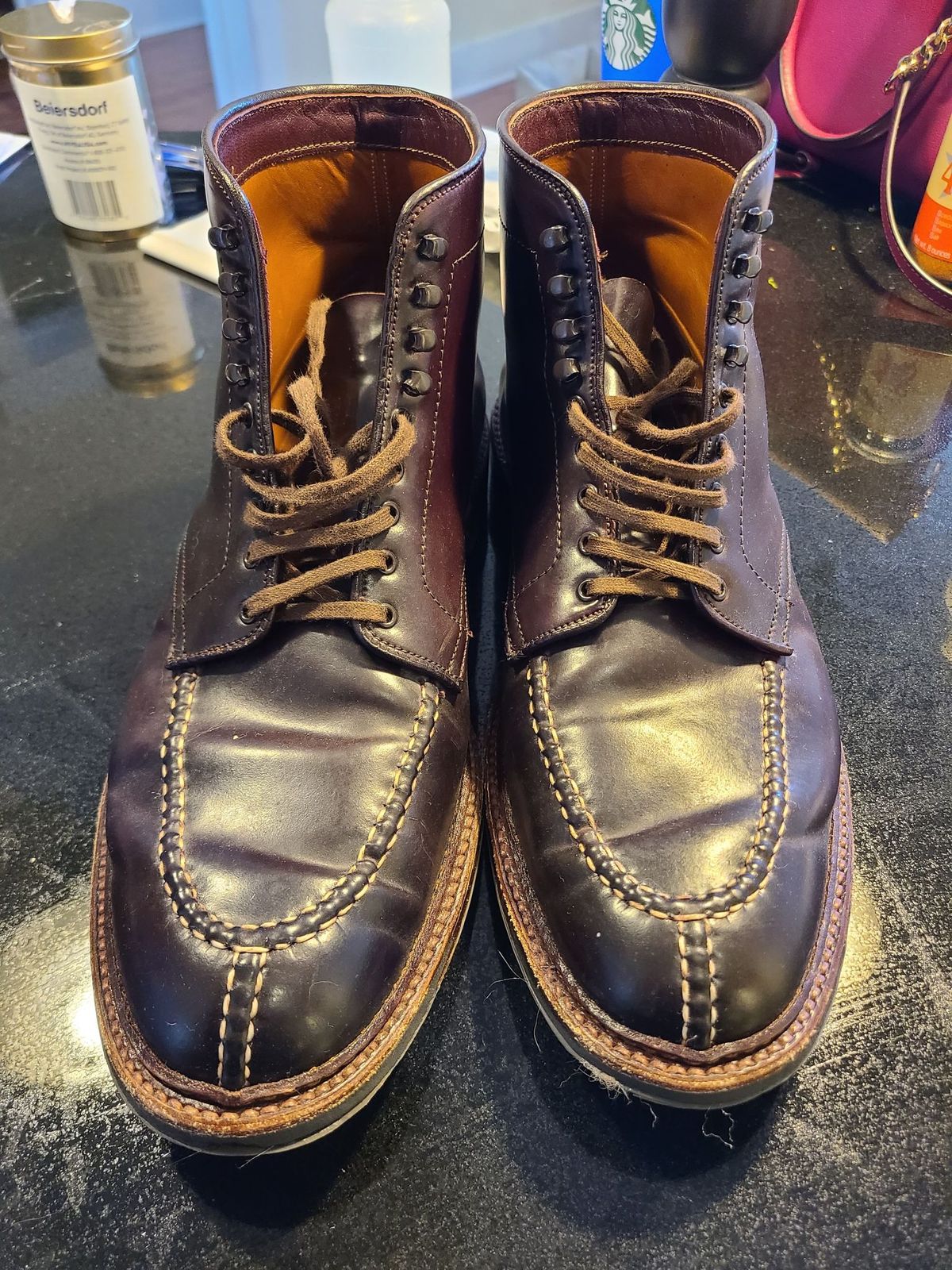 Photo by patinathunderdome on March 4, 2022 of the Alden Tanker Boot in Horween Color 8 Shell Cordovan.