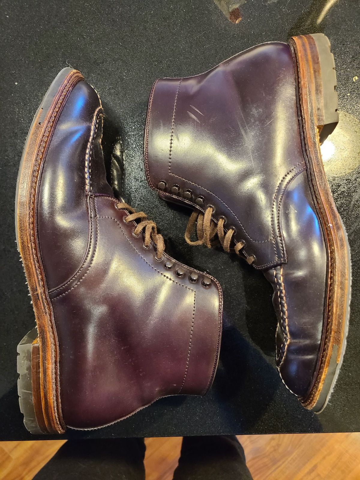 Photo by patinathunderdome on March 4, 2022 of the Alden Tanker Boot in Horween Color 8 Shell Cordovan.