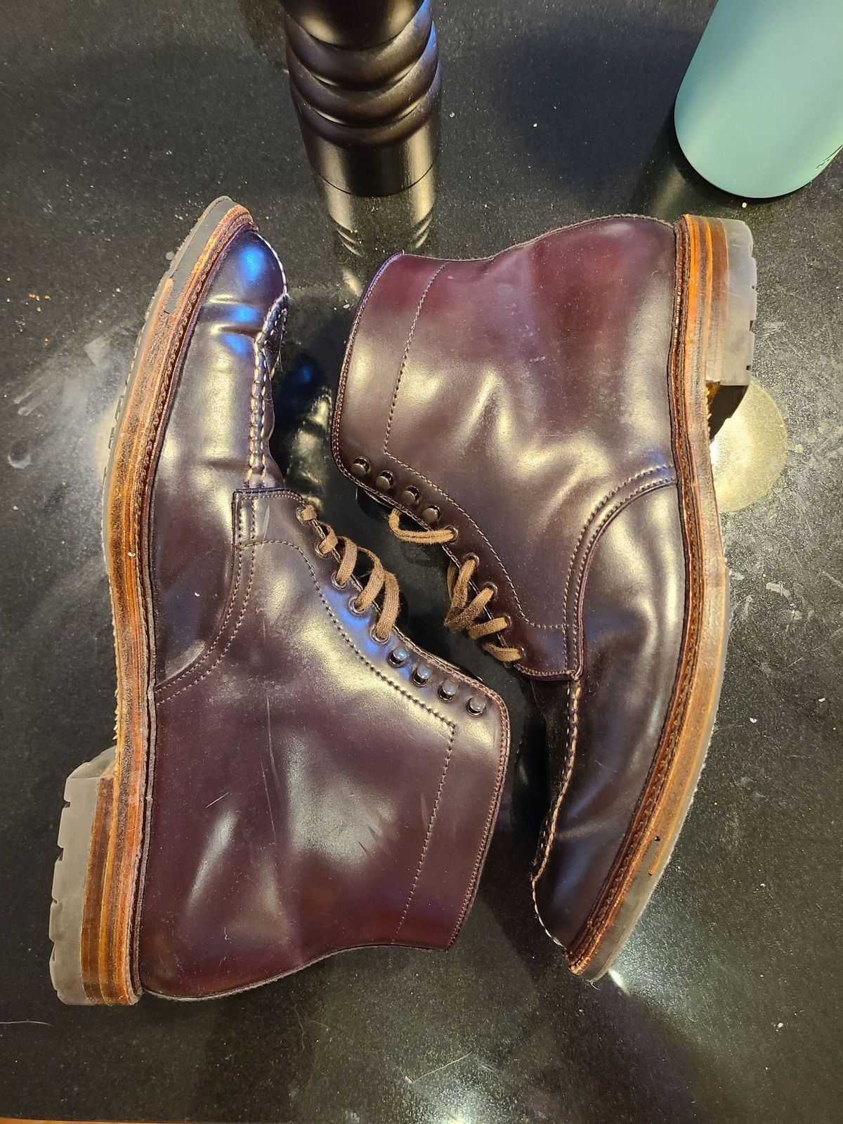 Photo by patinathunderdome on April 5, 2022 of the Alden Tanker Boot in Horween Color 8 Shell Cordovan.