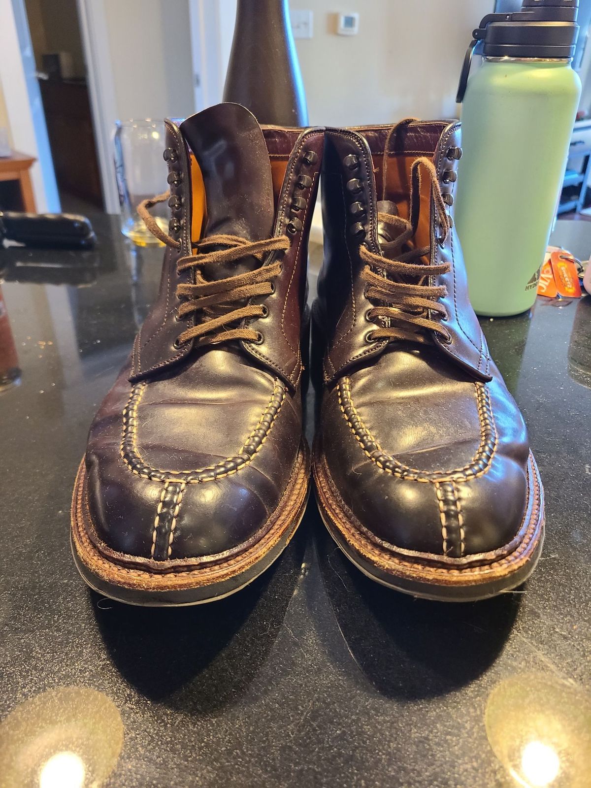 Photo by patinathunderdome on April 5, 2022 of the Alden Tanker Boot in Horween Color 8 Shell Cordovan.