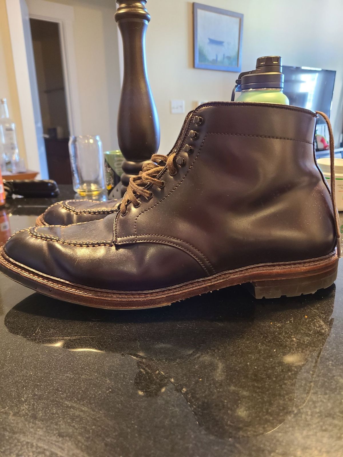 Photo by patinathunderdome on April 5, 2022 of the Alden Tanker Boot in Horween Color 8 Shell Cordovan.