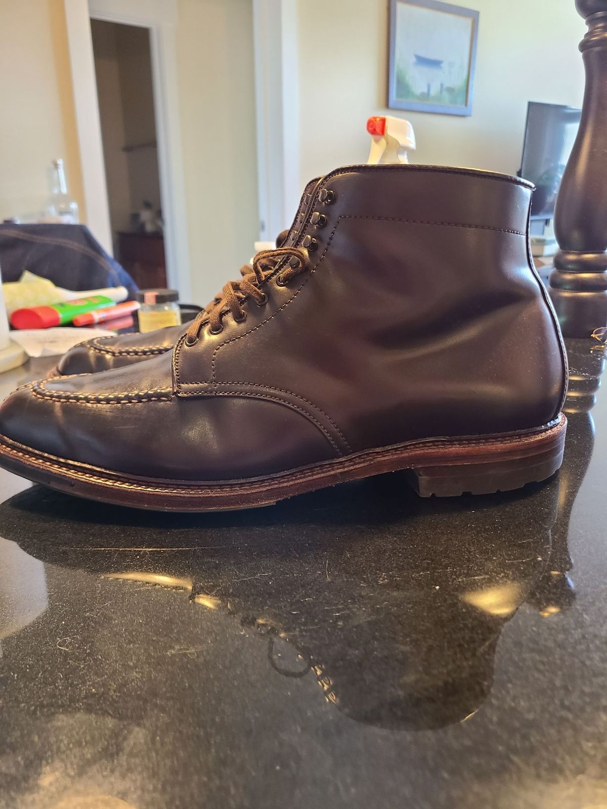 Photo by patinathunderdome on May 5, 2022 of the Alden Tanker Boot in Horween Color 8 Shell Cordovan.