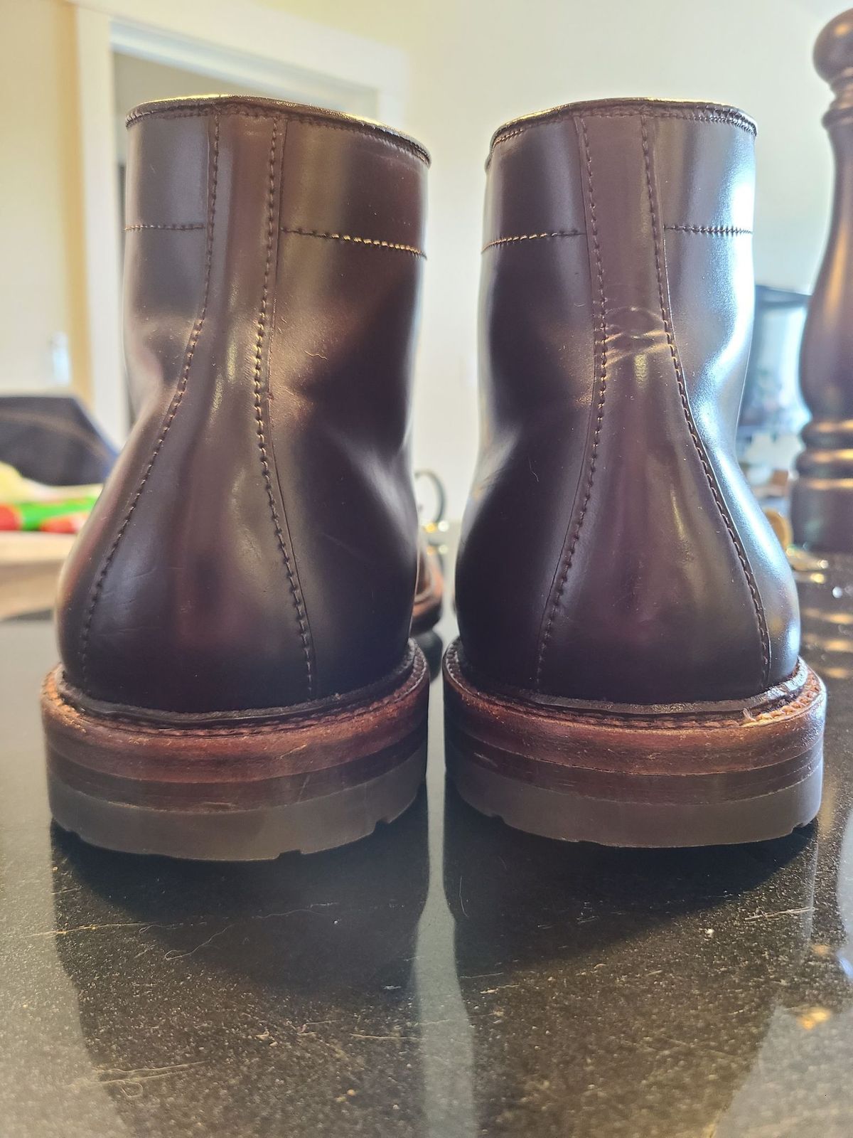 Photo by patinathunderdome on May 5, 2022 of the Alden Tanker Boot in Horween Color 8 Shell Cordovan.