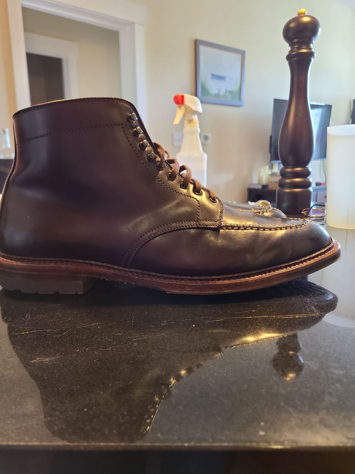 Photo by patinathunderdome on May 5, 2022 of the Alden Tanker Boot in Horween Color 8 Shell Cordovan.