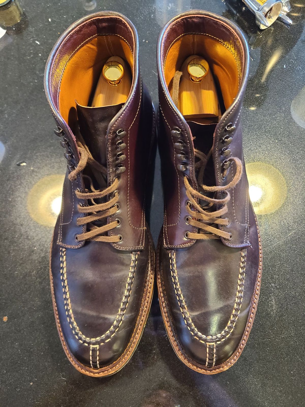 Photo by patinathunderdome on May 5, 2022 of the Alden Tanker Boot in Horween Color 8 Shell Cordovan.