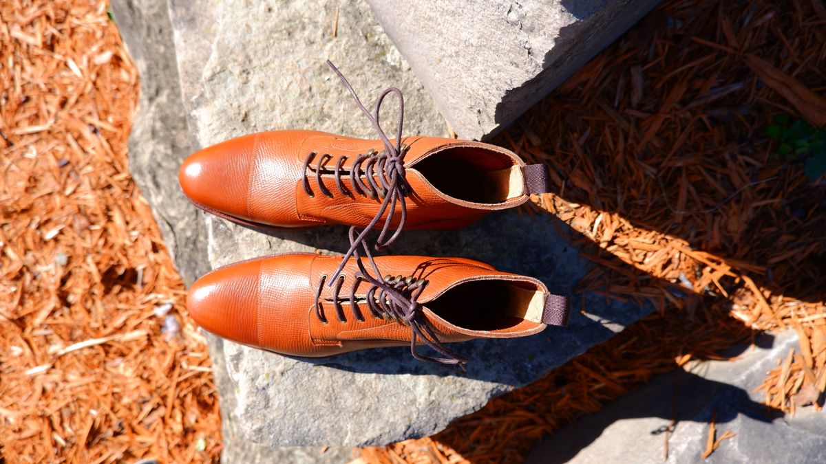Photo by patinathunderdome on October 1, 2021 of the Meermin Derby Boot in Tanneries Haas Cognac Utah.