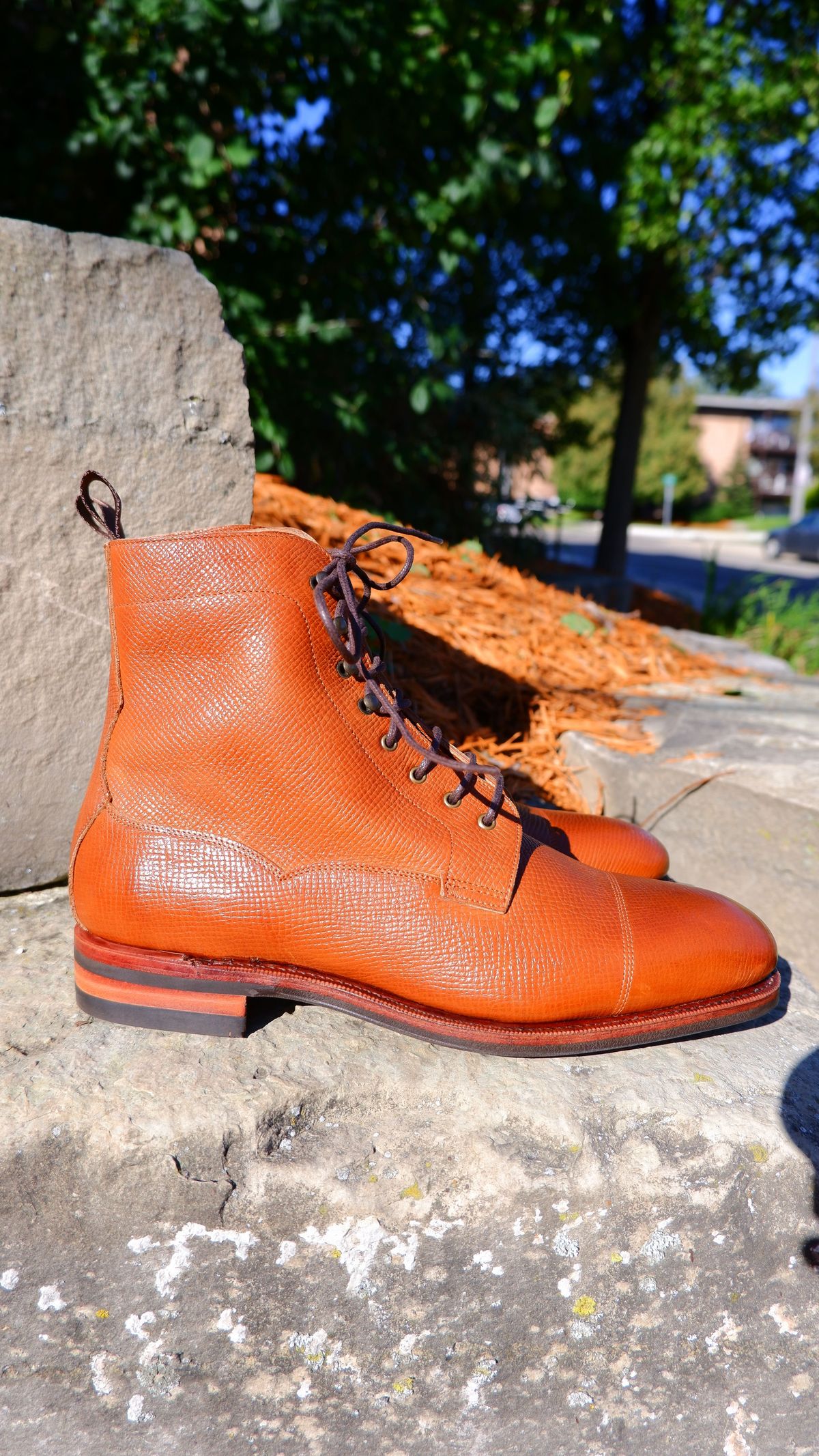 Photo by patinathunderdome on October 1, 2021 of the Meermin Derby Boot in Tanneries Haas Cognac Utah.