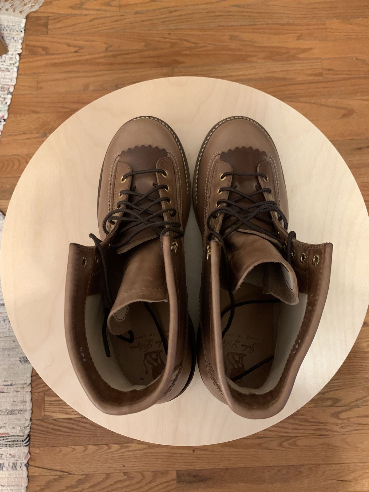 Photo by patinathunderdome on September 30, 2021 of the John Lofgren Donkey Puncher Boots in Horween Natural Bison.