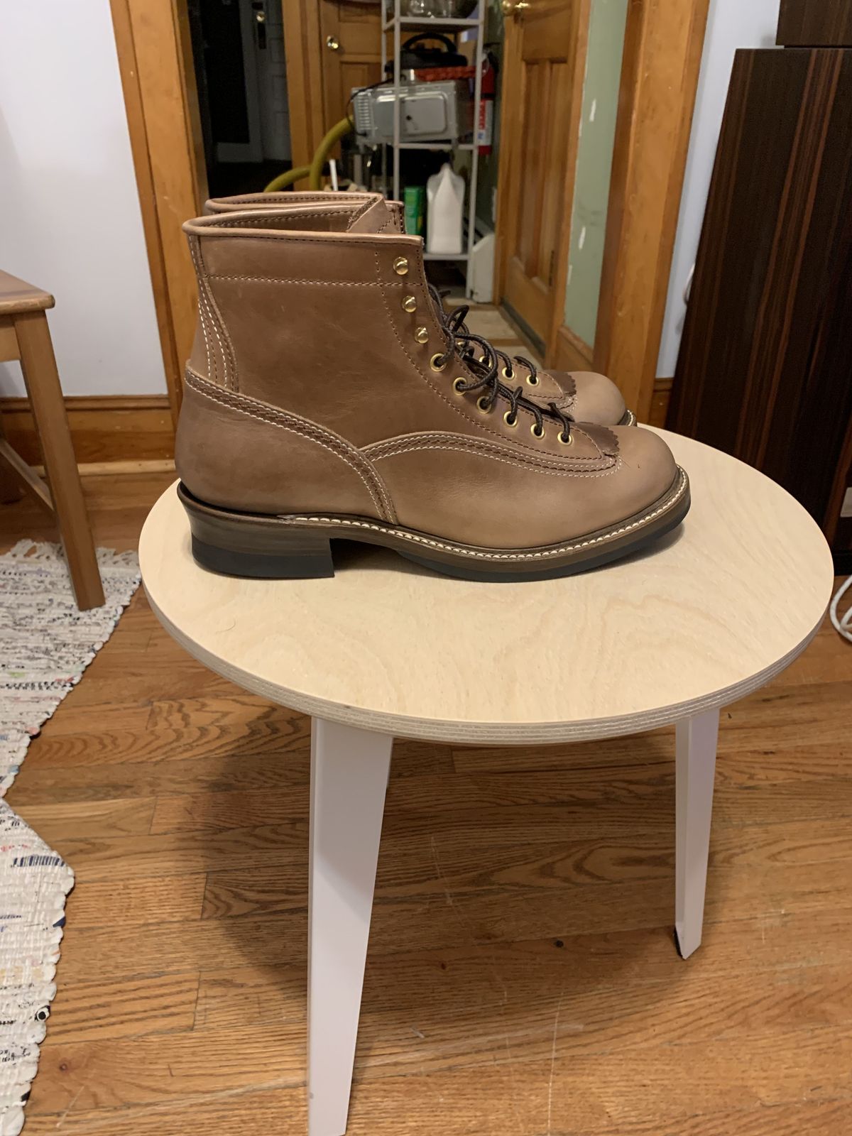 Photo by patinathunderdome on September 30, 2021 of the John Lofgren Donkey Puncher Boots in Horween Natural Bison.