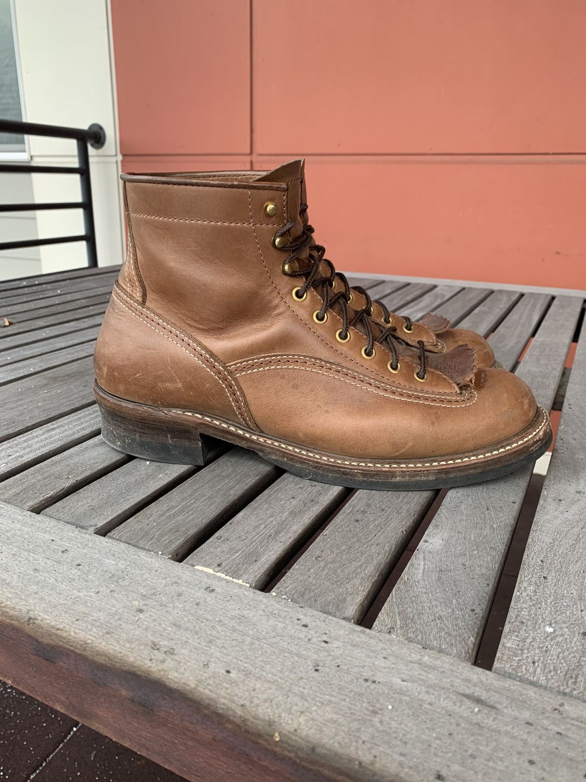Photo by patinathunderdome on December 3, 2021 of the John Lofgren Donkey Puncher Boots in Horween Natural Bison.