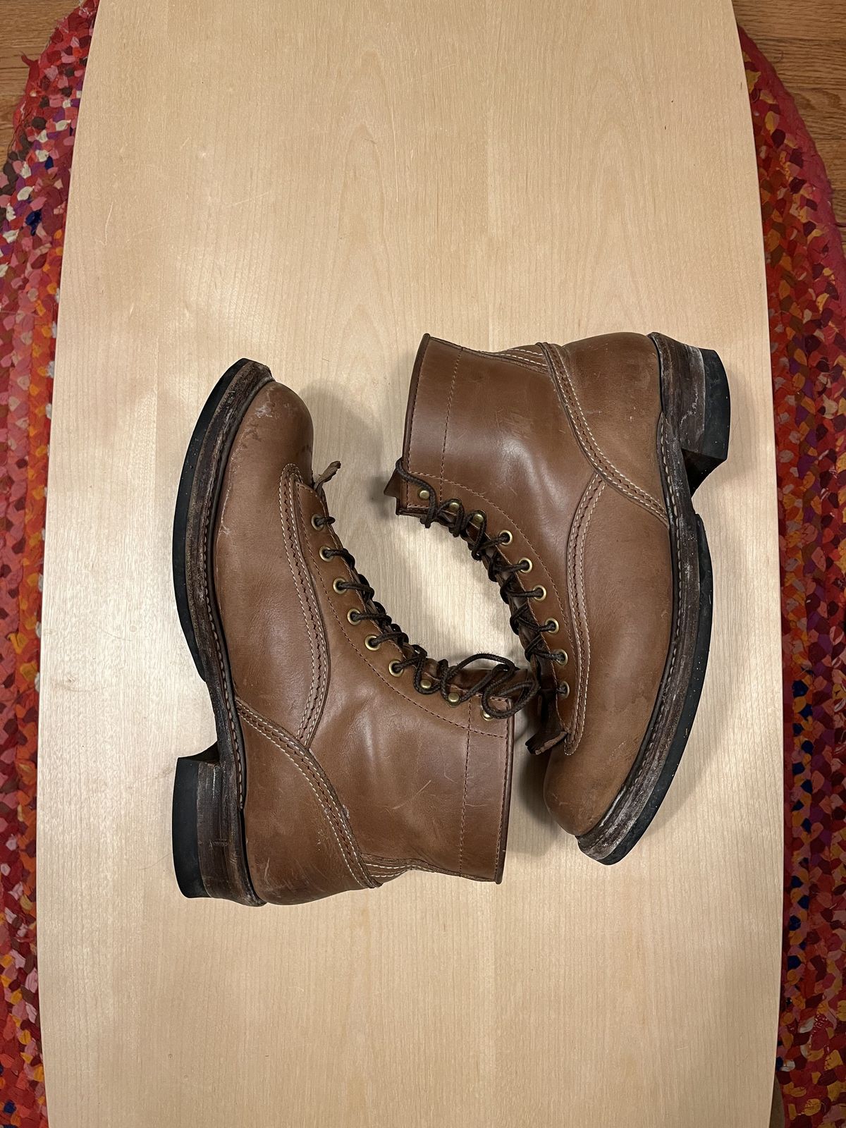 Photo by patinathunderdome on January 4, 2022 of the John Lofgren Donkey Puncher Boots in Horween Natural Bison.