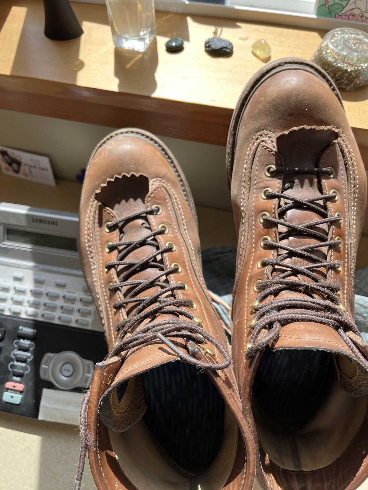 Photo by patinathunderdome on April 6, 2022 of the John Lofgren Donkey Puncher Boots in Horween Natural Bison.