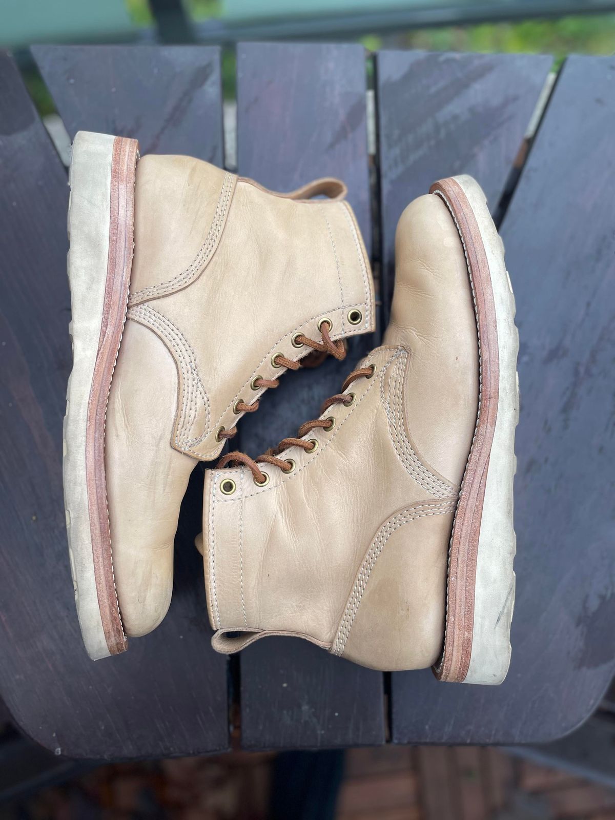 Photo by patinathunderdome on December 5, 2021 of the Self-Made Service Boot in Unknown Natural Veg Tan.