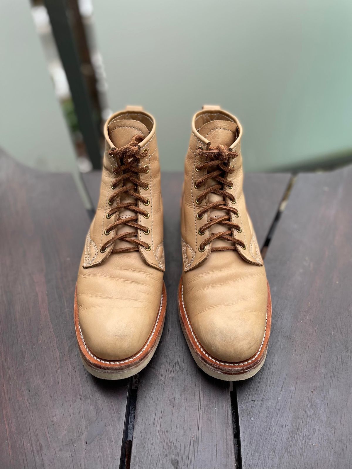 Photo by patinathunderdome on January 3, 2022 of the Self-Made Service Boot in Unknown Natural Veg Tan.