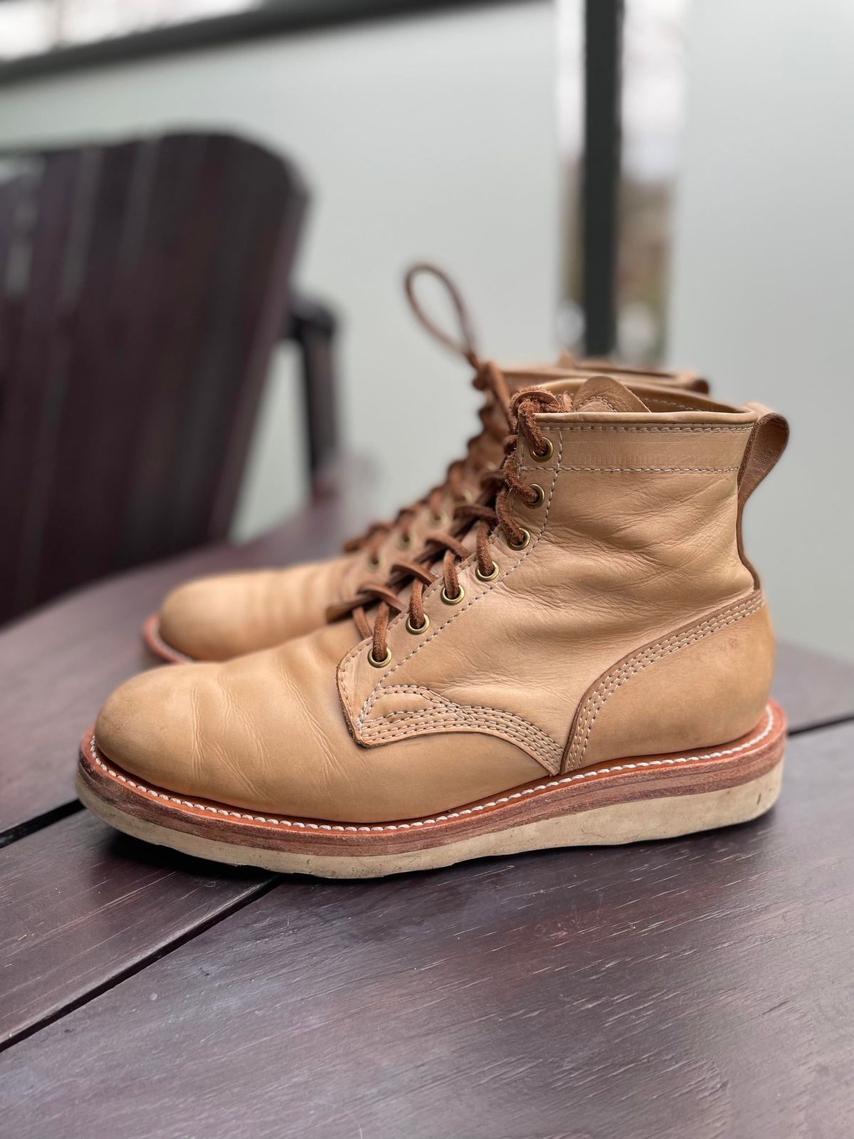 Photo by patinathunderdome on January 3, 2022 of the Self-Made Service Boot in Unknown Natural Veg Tan.
