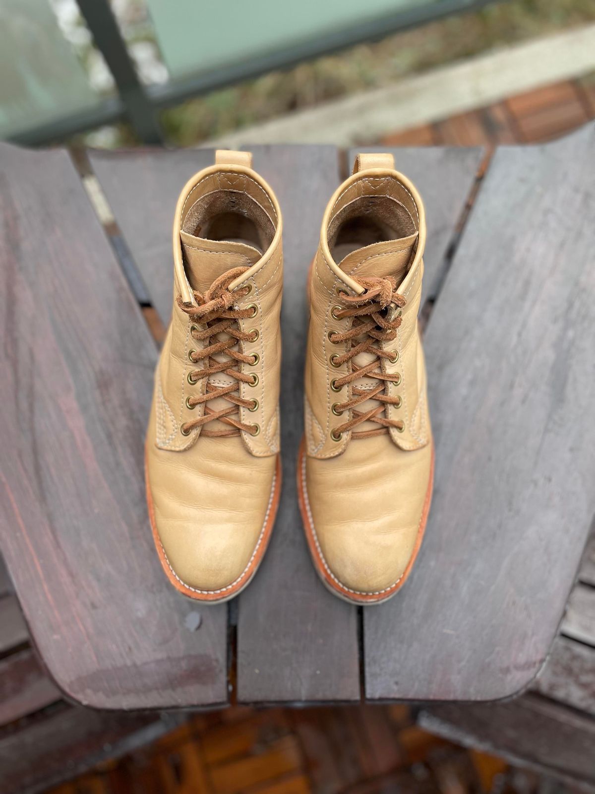 Photo by patinathunderdome on January 3, 2022 of the Self-Made Service Boot in Unknown Natural Veg Tan.